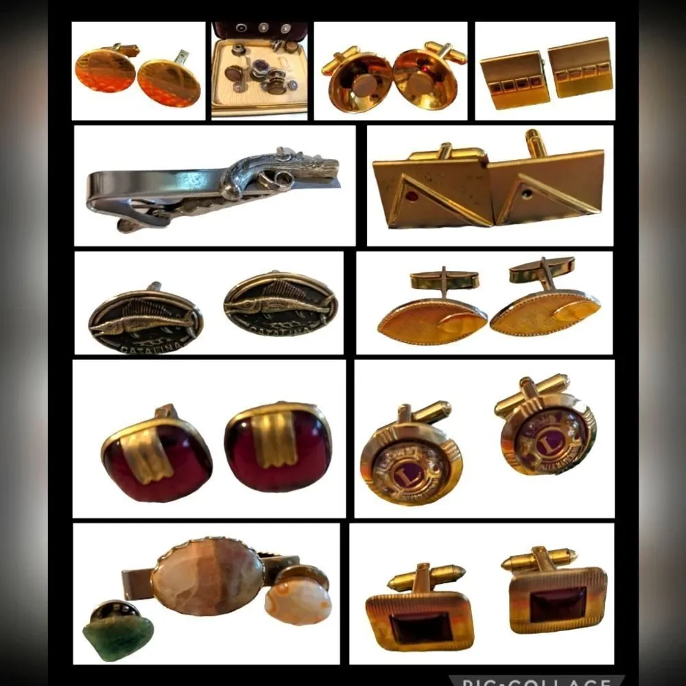 Collection‎ of Vintage Cufflinks Tie Clips and Dress Set for Men